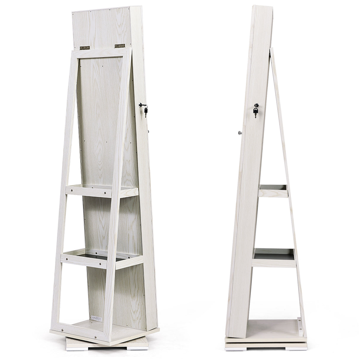 360 ° Rotatable 2-in-1 Lockable Jewelry Cabinet with Full-Length Mirror-White