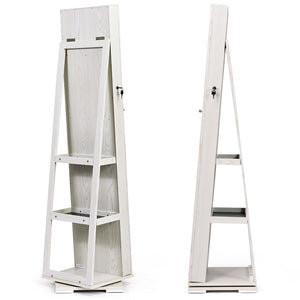 360 ° Rotatable 2-in-1 Lockable Jewelry Cabinet with Full-Length Mirror-White