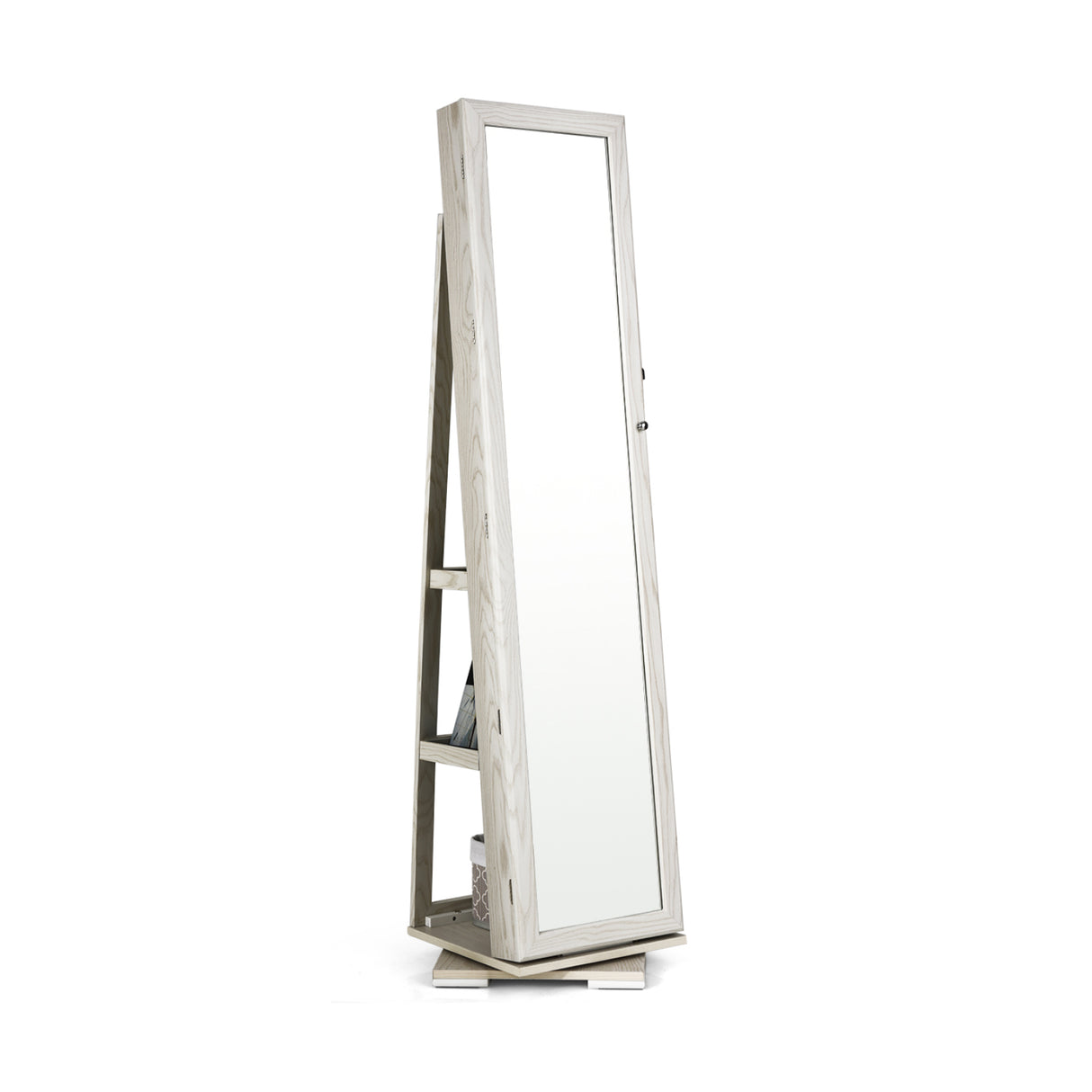 360 ° Rotatable 2-in-1 Lockable Jewelry Cabinet with Full-Length Mirror-White