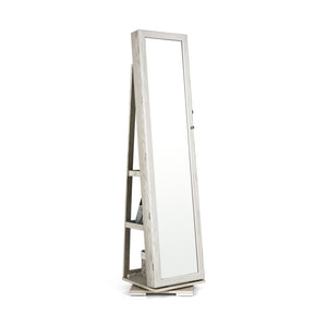 360 ° Rotatable 2-in-1 Lockable Jewelry Cabinet with Full-Length Mirror-White