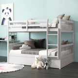 Full over Full Bunk Bed Platform Wood Bed with Ladder-White
