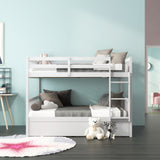 Full over Full Bunk Bed Platform Wood Bed with Ladder-White