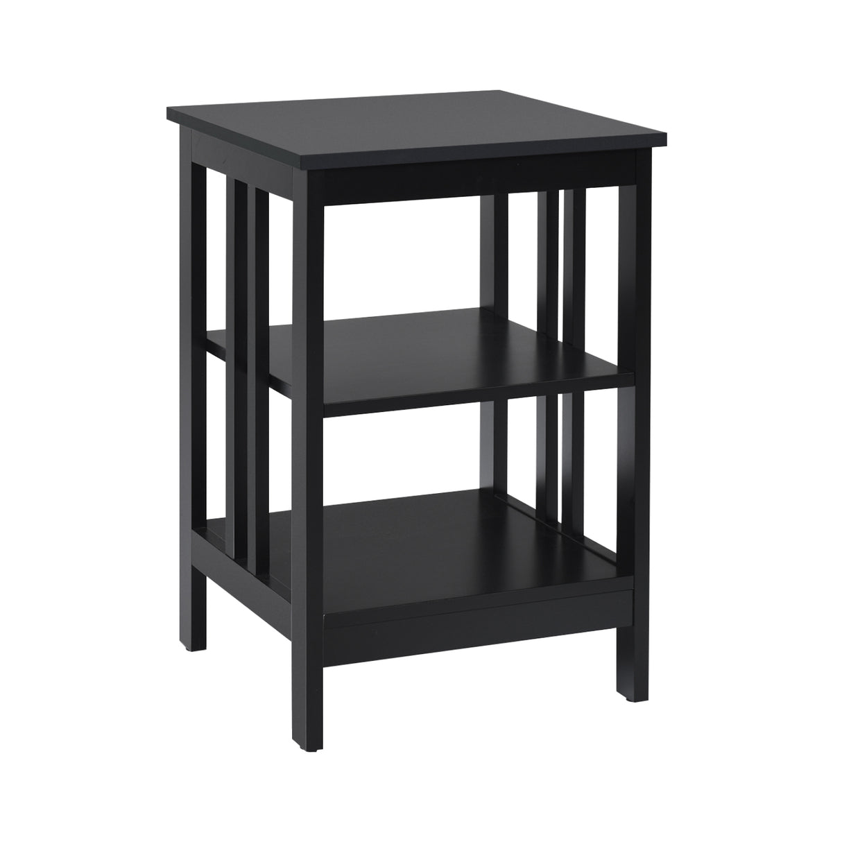 2 Pieces 3-Tier Nightstand with Reinforced Bars and Stable Structure-Dark Brown