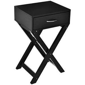 Design Sofa Side Table with X-Shape Drawer for Living Room Bedroom-White