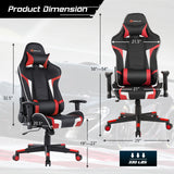 Reclining Swivel Massage Gaming Chair with Lumbar Support-Red