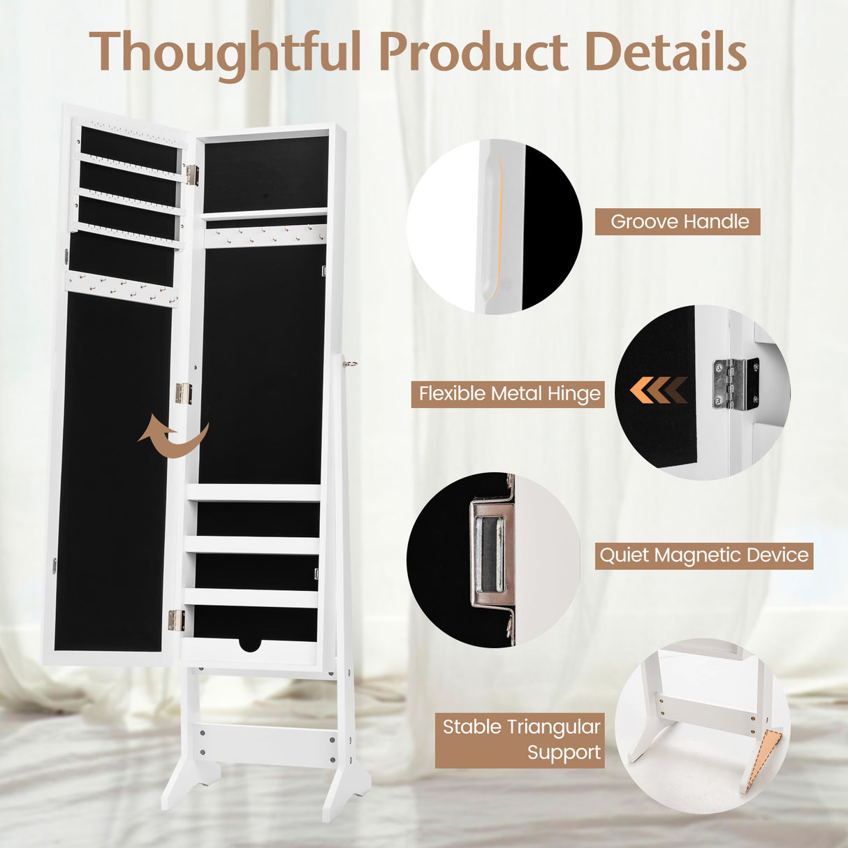 Mirrored Standing Jewelry Cabinet Storage Box-Black
