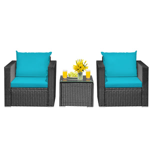 3 Pieces Patio Wicker Conversation Set  with Cushion-White