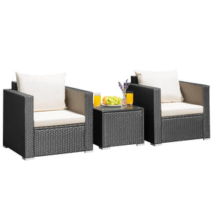 3 Pieces Patio Wicker Conversation Set  with Cushion-White