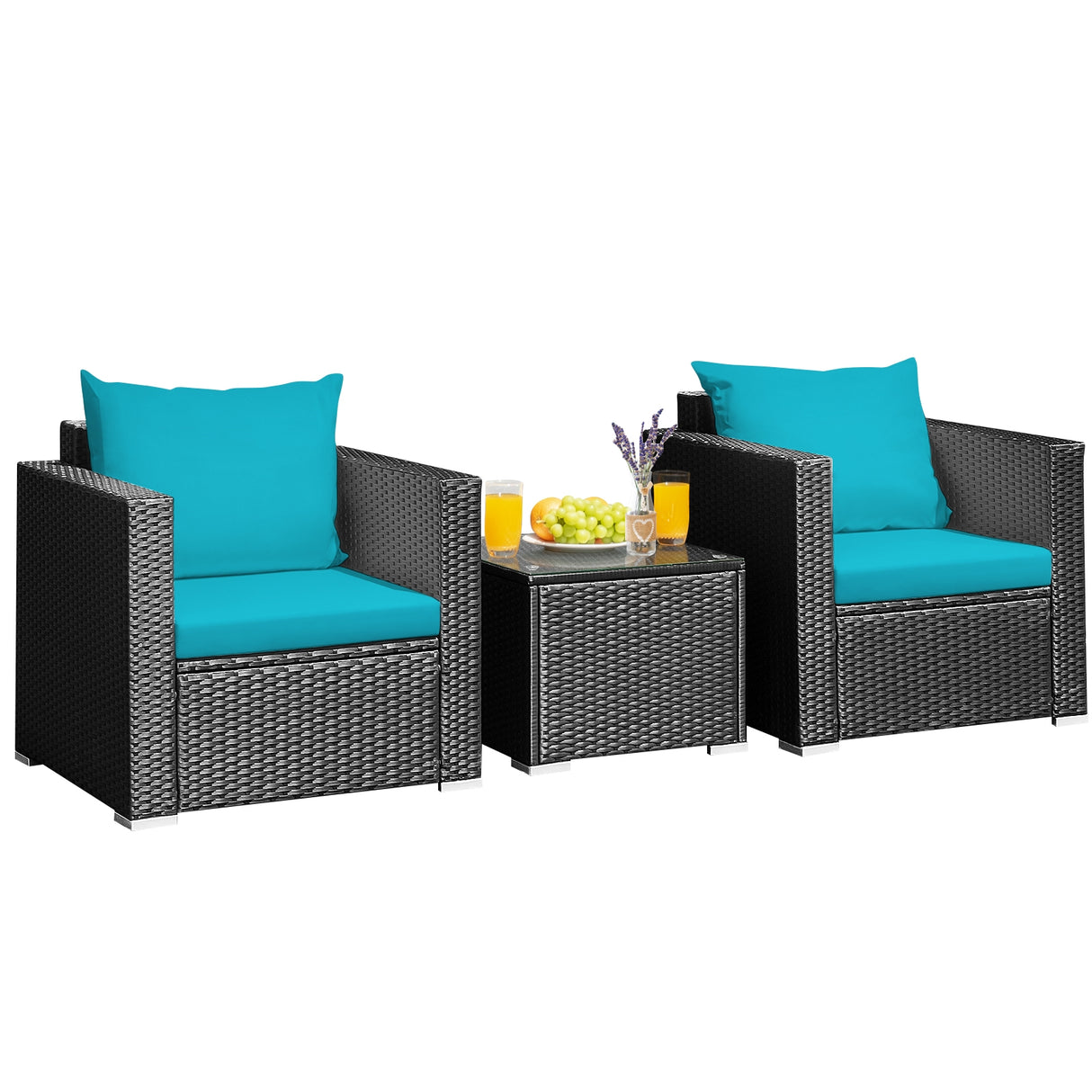 3 Pieces Patio Wicker Conversation Set  with Cushion-White
