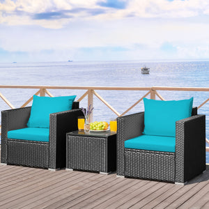 3 Pieces Patio Wicker Conversation Set  with Cushion-White