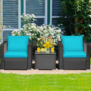 3 Pieces Patio Wicker Conversation Set  with Cushion-White
