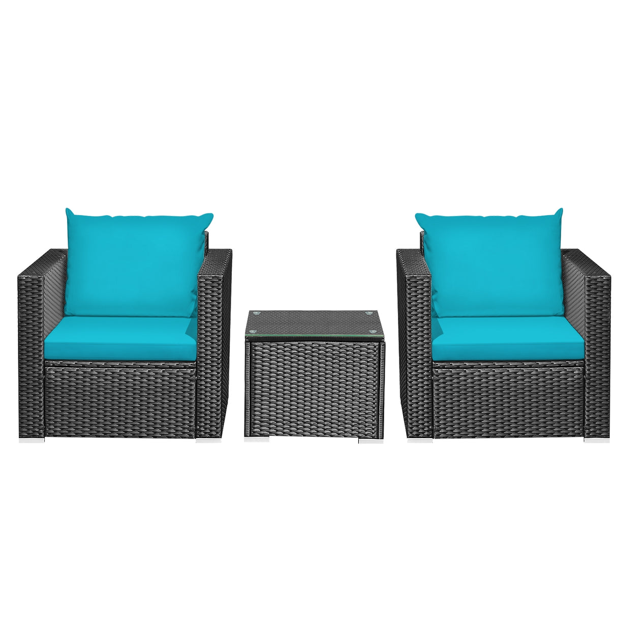 3 Pieces Patio Wicker Conversation Set  with Cushion-White