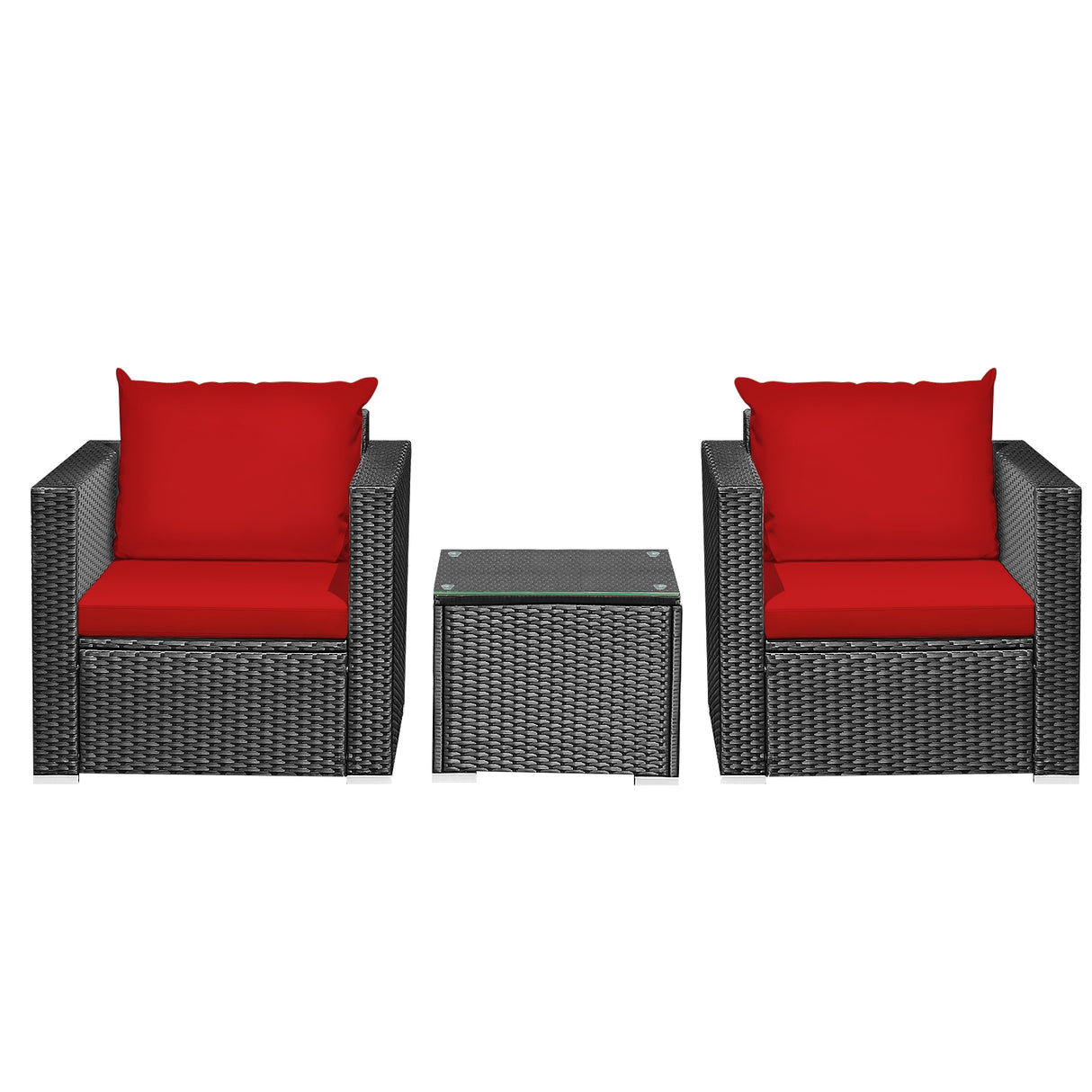 3 Pieces Patio Wicker Conversation Set  with Cushion-Red
