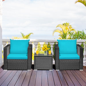 3 Pieces Patio Wicker Conversation Set  with Cushion-White