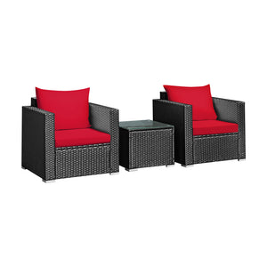 3 Pieces Patio Wicker Conversation Set  with Cushion-Red