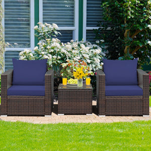 3 Pcs Patio Conversation Rattan Furniture Set with Cushion-Beige