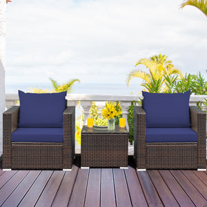 3 Pcs Patio Conversation Rattan Furniture Set with Cushion-Beige