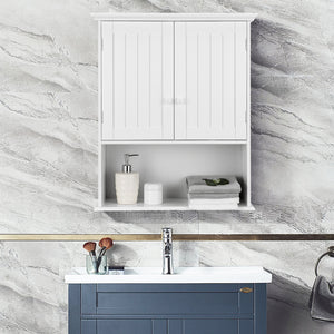2-Door Wall Mount Bathroom Storage Cabinet with Open Shelf-White