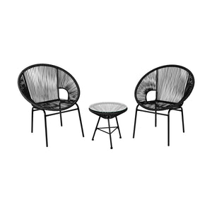 3PCS Patio Acapulco Furniture Bistro Set with GlassTable-Black