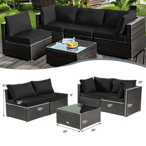 5 Pieces Cushioned Patio Rattan Furniture Set with Glass Table-White