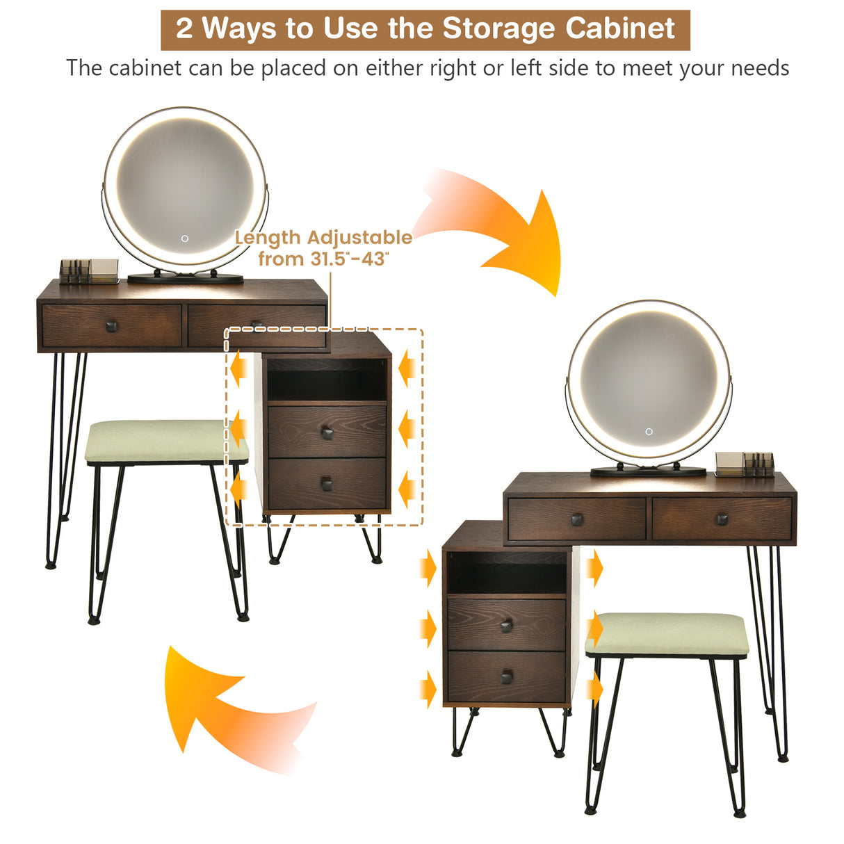 Modern Dressing Table with Storage Cabinet-Black