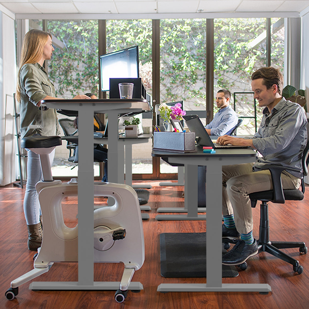 Hand Crank Sit to Stand Desk Frame Height Adjustable Standing Base-Black