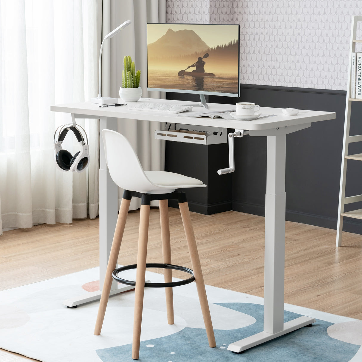 Hand Crank Sit to Stand Desk Frame Height Adjustable Standing Base-Black