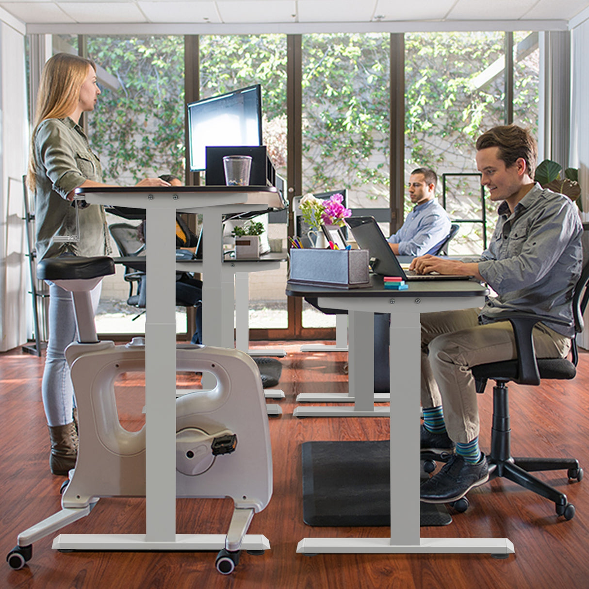 Hand Crank Sit to Stand Desk Frame Height Adjustable Standing Base-White