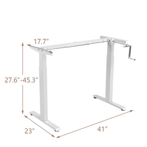 Hand Crank Sit to Stand Desk Frame Height Adjustable Standing Base-White