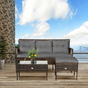 3 Pieces Patio Furniture Sectional Set with 5 Cozy Seat and Back Cushions-White