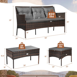 3 Pieces Patio Furniture Sectional Set with 5 Cozy Seat and Back Cushions-White