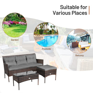 3 Pieces Patio Furniture Sectional Set with 5 Cozy Seat and Back Cushions-White