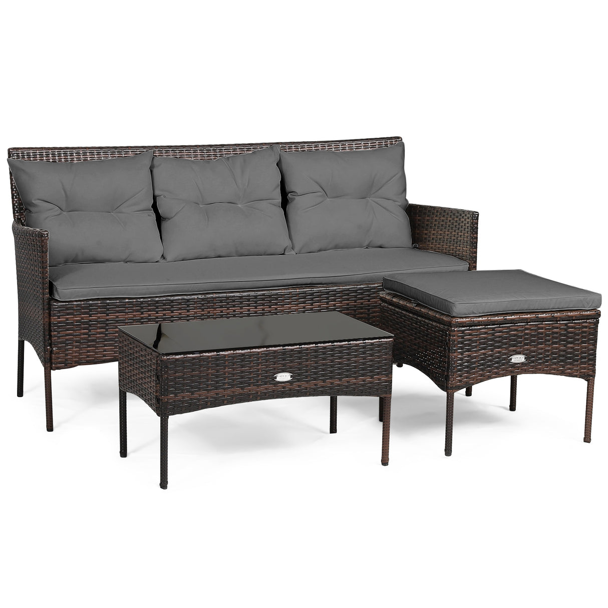 3 Pieces Patio Furniture Sectional Set with 5 Cozy Seat and Back Cushions-White