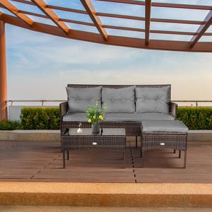 3 Pieces Patio Furniture Sectional Set with 5 Cozy Seat and Back Cushions-White