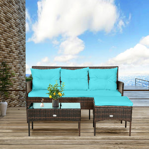3 Pieces Patio Furniture Sectional Set with 5 Cozy Seat and Back Cushions-White