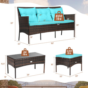 3 Pieces Patio Furniture Sectional Set with 5 Cozy Seat and Back Cushions-White