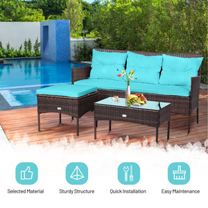 3 Pieces Patio Furniture Sectional Set with 5 Cozy Seat and Back Cushions-White