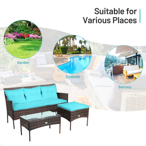 3 Pieces Patio Furniture Sectional Set with 5 Cozy Seat and Back Cushions-White