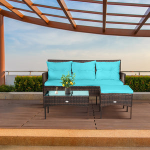 3 Pieces Patio Furniture Sectional Set with 5 Cozy Seat and Back Cushions-White