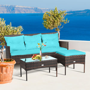 3 Pieces Patio Furniture Sectional Set with 5 Cozy Seat and Back Cushions-White