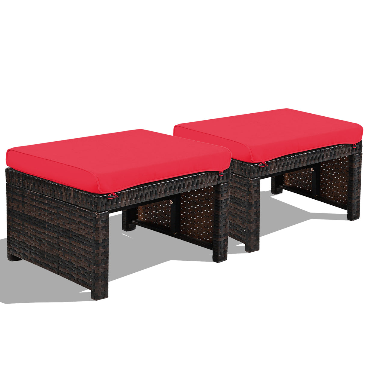 2 Pieces Patio Rattan Ottomans with Soft Cushion for Patio and Garden-White