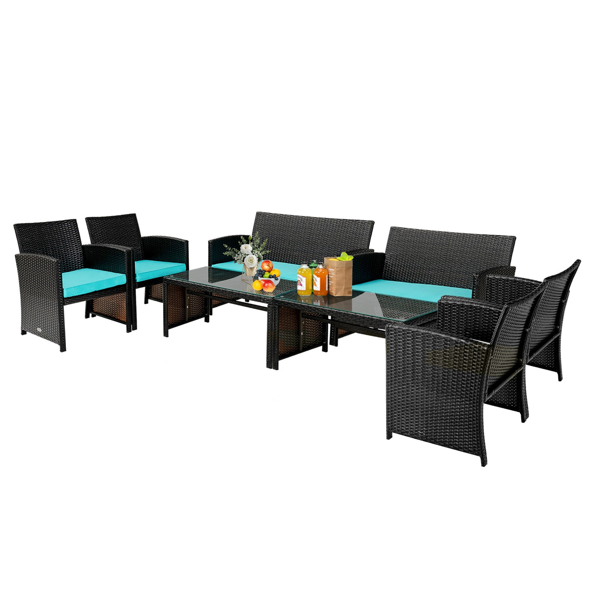 4 Pieces Patio Rattan Cushioned Furniture Set-Red