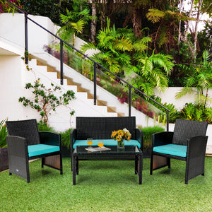 4 Pieces Patio Rattan Cushioned Furniture Set-Red