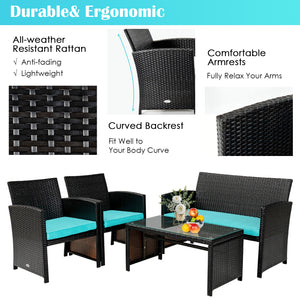4 Pieces Patio Rattan Cushioned Furniture Set-Red