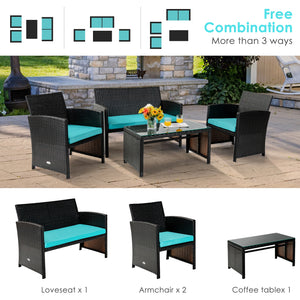 4 Pieces Patio Rattan Cushioned Furniture Set-Red