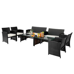 4 Pieces Patio Rattan Cushioned Furniture Set-Red