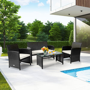 4 Pieces Patio Rattan Cushioned Furniture Set-Red