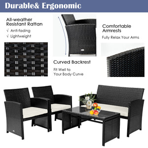 4 Pieces Patio Rattan Cushioned Furniture Set-Red