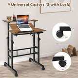 Mobile Standing up Desk Adjustable Computer Desk Tilting Workstation-Walnut