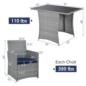 3 Pieces Patio Rattan Furniture Set with Cushioned Armrest Sofa-Navy